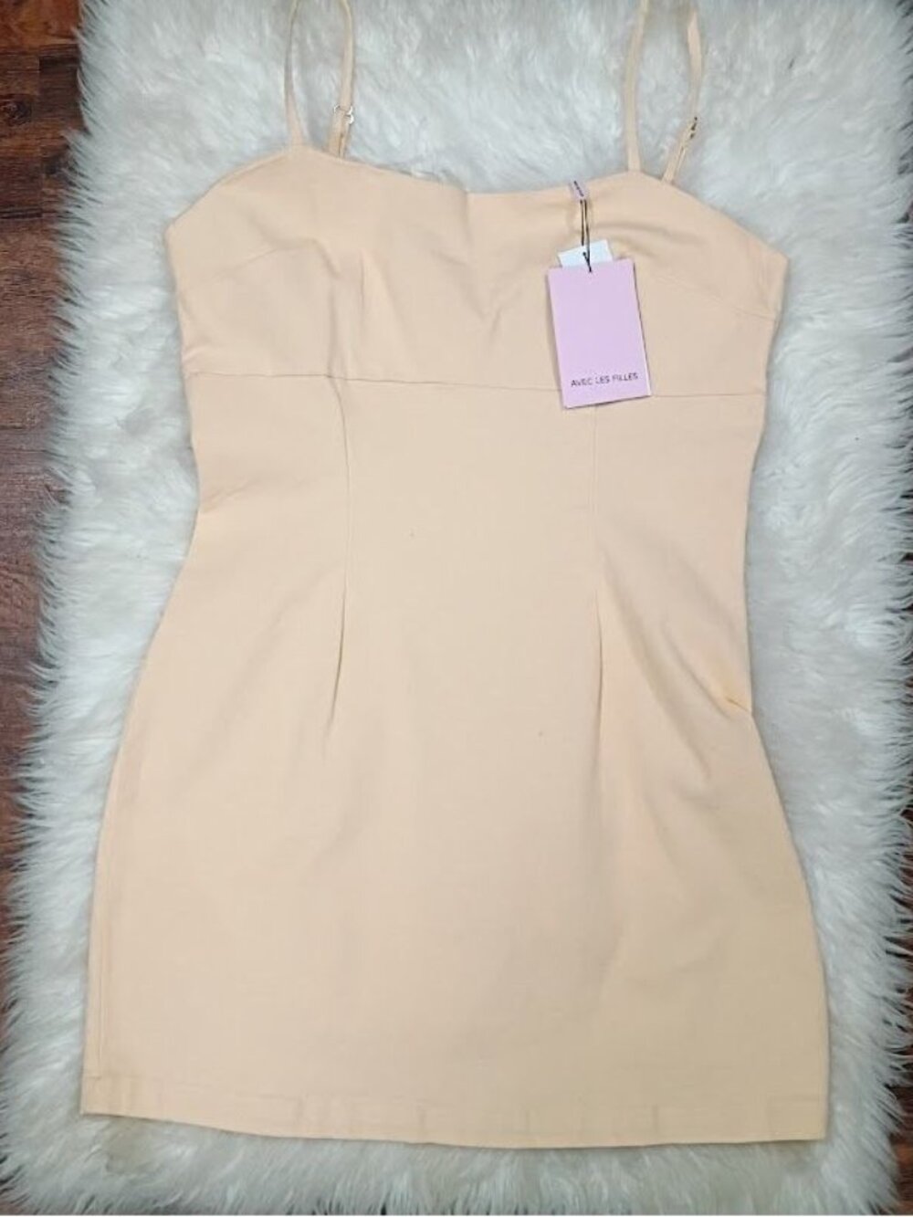 Avec Les Filles Size 12/14 Peach Square Neck Stretchy Mini Dress  Adjustable - Picture 3 of 13